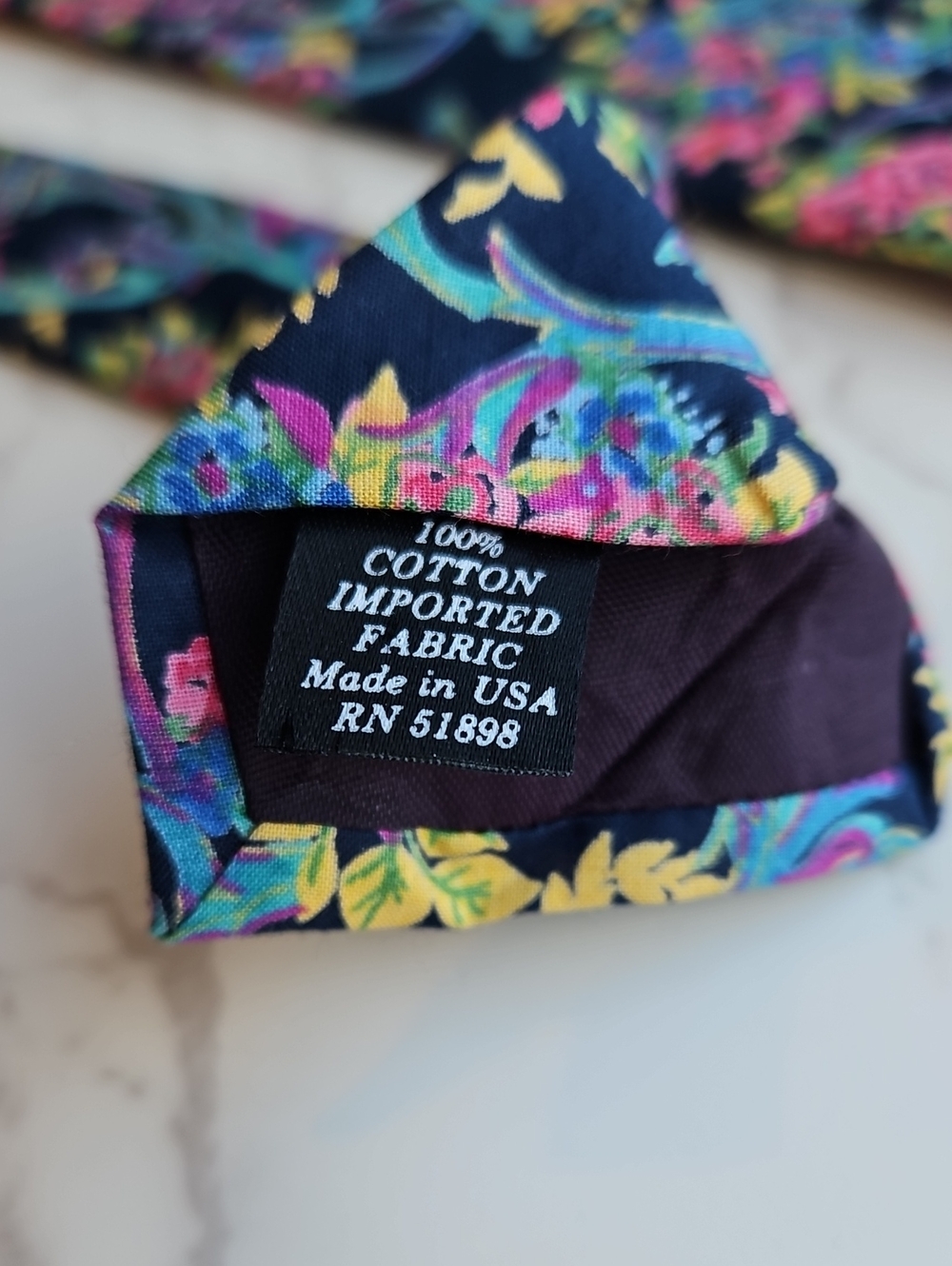 TANGO By Max Raab Vintage Cotton Floral Tie Navy Pink & Teal Abstract - Picture 3 of 5